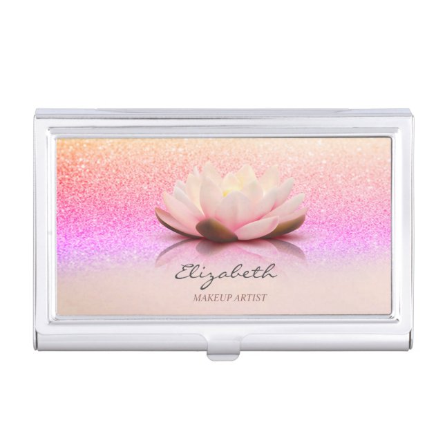 Elegant Trendy Girly, Lotus Glitter Bokeh  Business Card Case (Front)