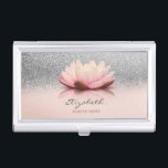 Elegant Trendy Girly, Lotus Silver Glitter Bokeh Business Card Case<br><div class="desc">Beautiful lotus on silver glitter bokeh background. An elegant and sophisticated designe. The perfect cool gift idea for her on any occasion.</div>