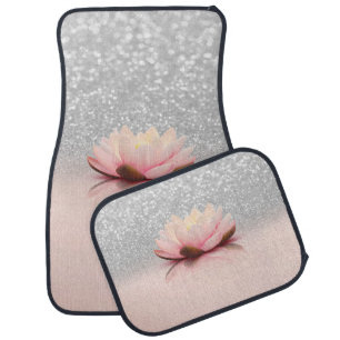 Elegant Trendy Girly, Lotus Silver Glitter Bokeh Car Floor Mat