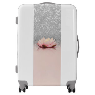 Elegant Trendy Girly, Lotus Silver Glitter Bokeh Luggage