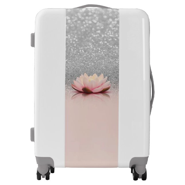 Elegant Trendy Girly, Lotus Silver Glitter Bokeh Luggage (Front)