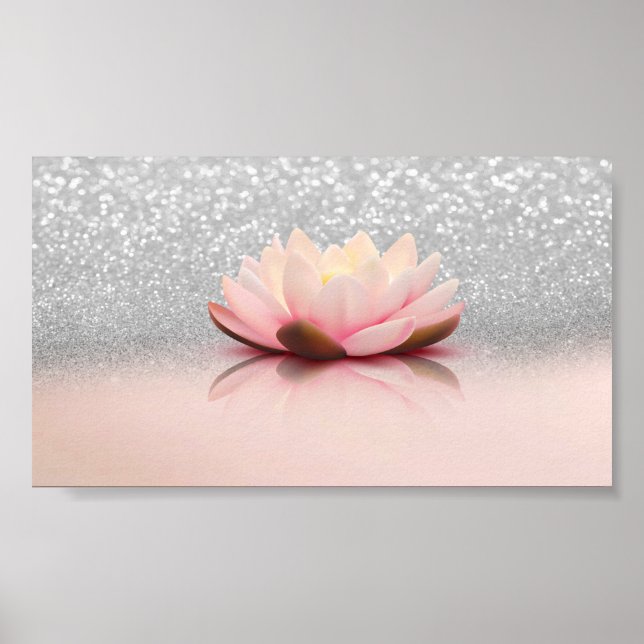 Elegant Trendy Girly, Lotus Silver Glitter Bokeh Poster (Front)