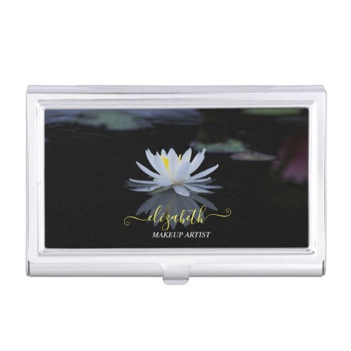 Elegant Trendy GirlyWhite Lotus Lake Business Card Case