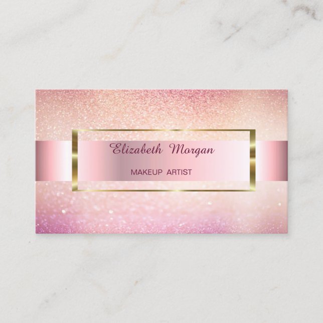 Elegant Trendy Glitter Bokeh Gold Frame Business Card (Front)
