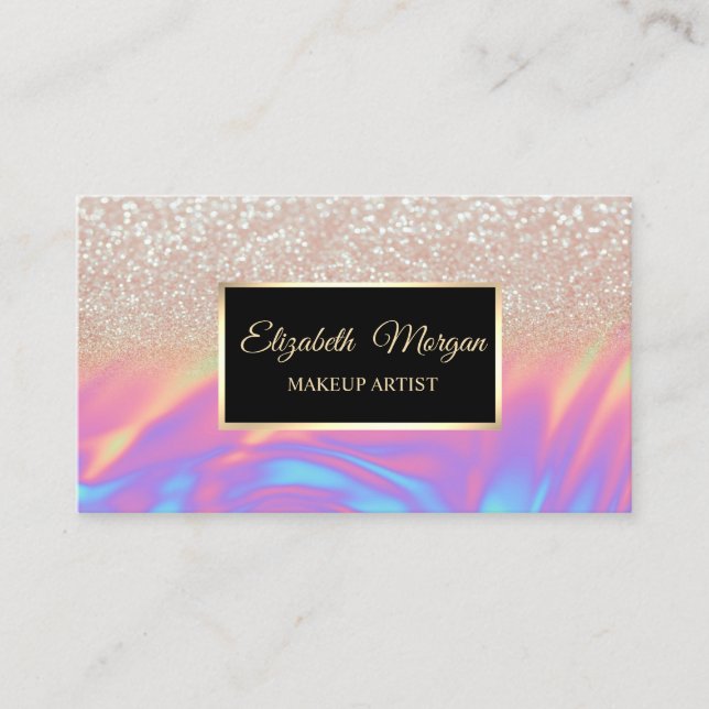Elegant Trendy Glitter Ombre Holographic Frame Business Card (Front)