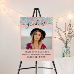 Elegant Trendy Glitter Photo Graduation Party  Foa Foam Board