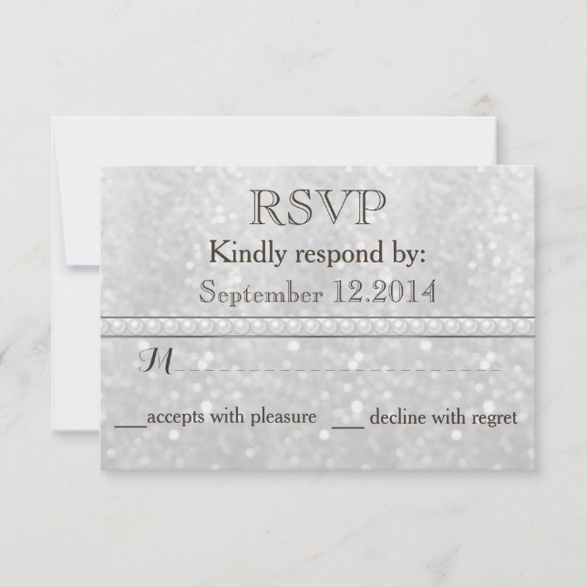 Elegant trendy glitter romantic pearl wedding RSPV RSVP Card (Front)