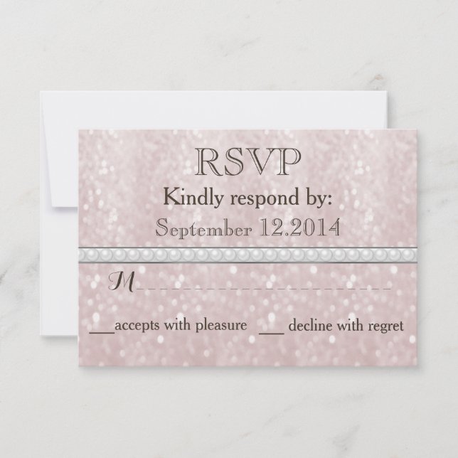 Elegant trendy glitter romantic pearl wedding RSPV RSVP Card (Front)