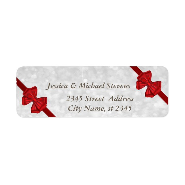 Elegant trendy glittery red bows label (Front)