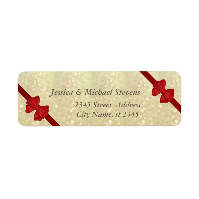 Elegant trendy glittery red bows wedding label (Front)