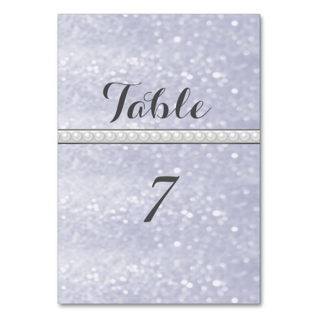 Elegant trendy glittery romantic pearls  wedding table number (Front)
