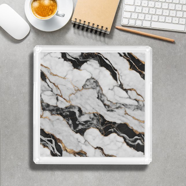 Elegant Trendy Gold Black White Marble Acrylic Tray (Creator Uploaded)
