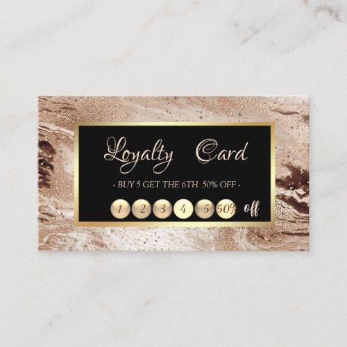 Elegant Trendy Gold Confetti Brown Marble Frame Loyalty Card