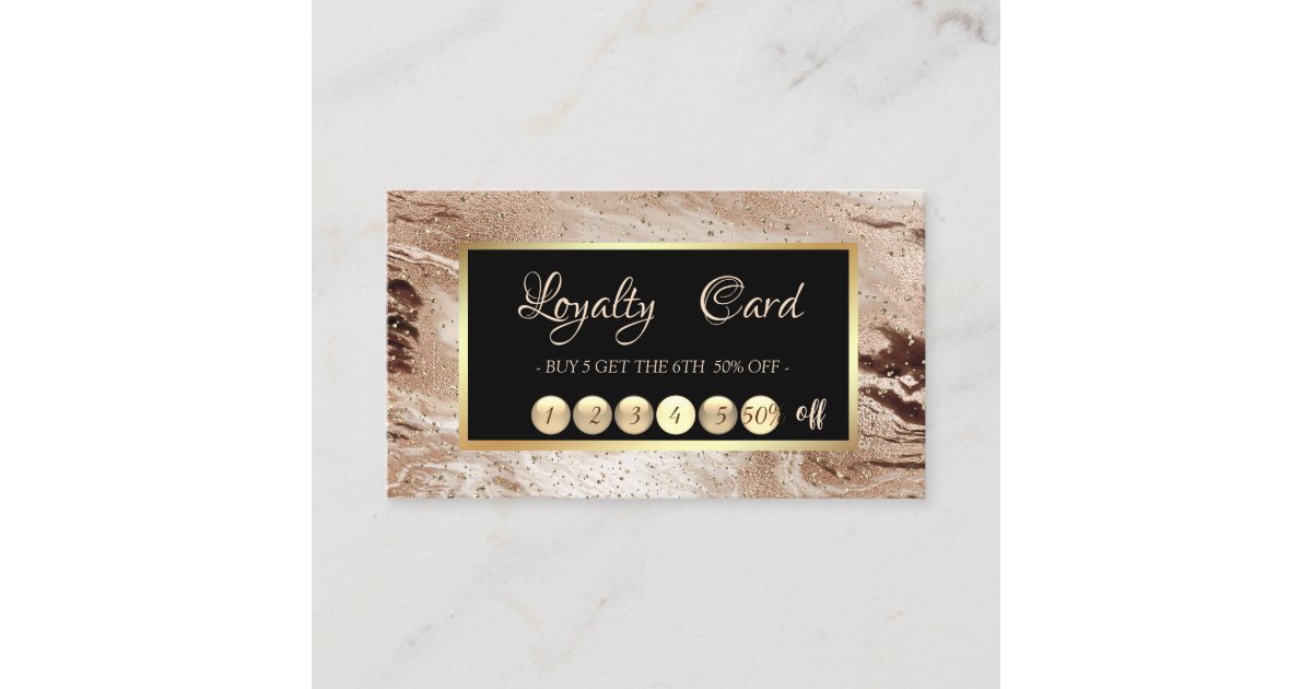 Loyal Frame Elegant Trendy Gold Confetti Brown Marble Frame Loyalty Card | Zazzle