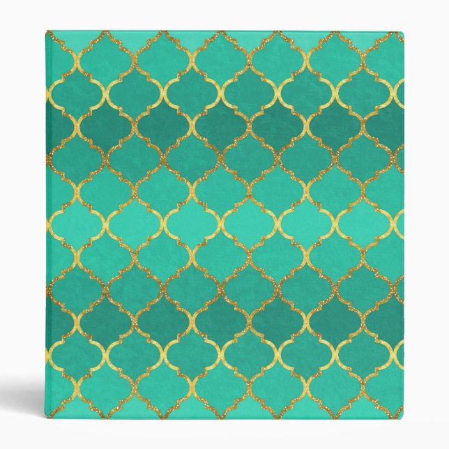 Elegant trendy gold faux glitter quatrefoil 3 ring binder (Front)