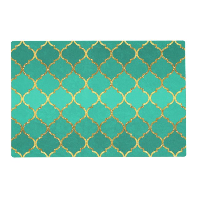 Elegant trendy gold faux glitter quatrefoil placemat (Front)