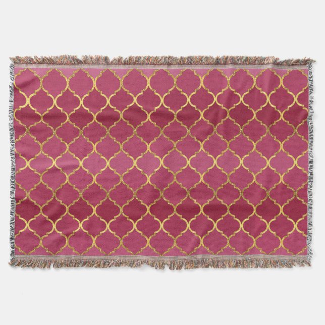 Elegant trendy gold faux glitter quatrefoil throw blanket (Front)