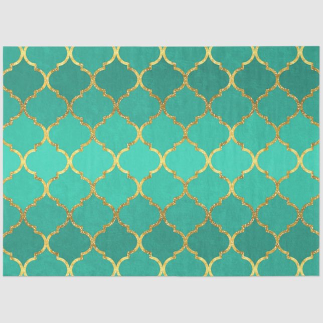 Elegant trendy gold faux glitter quatrefoil tissue paper (Front)