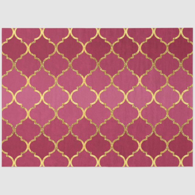 Elegant trendy gold faux glitter quatrefoil tissue paper (Front)