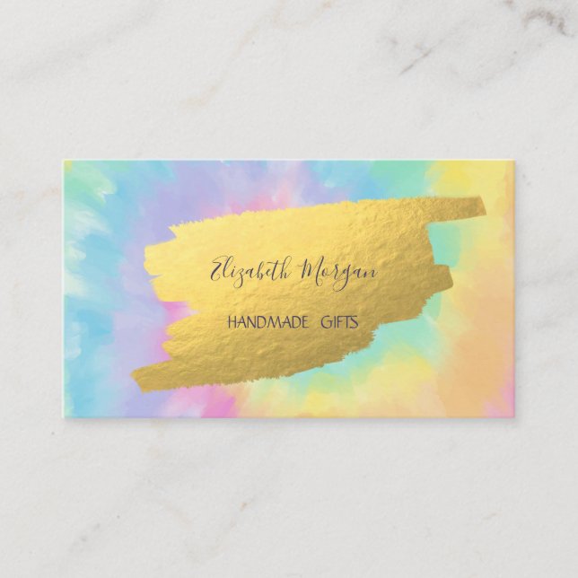 Elegant Trendy Gold Foil Brush Stroke Tie Dye Business Card (Front)