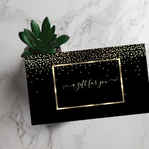 Elegant Trendy Gold Frame, Confetti Black Discount Card