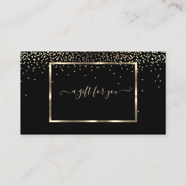 Elegant Trendy Gold Frame, Confetti Black Discount Card (Front)
