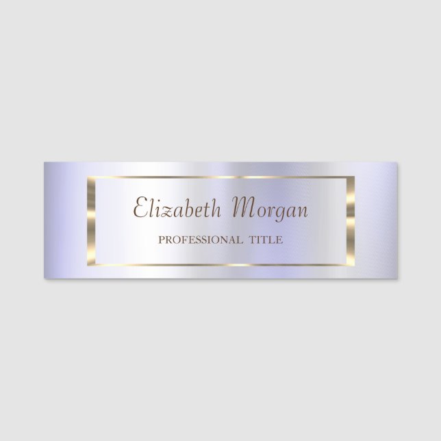 Elegant Trendy, Gold Frame Lavander Name Tag (Front)