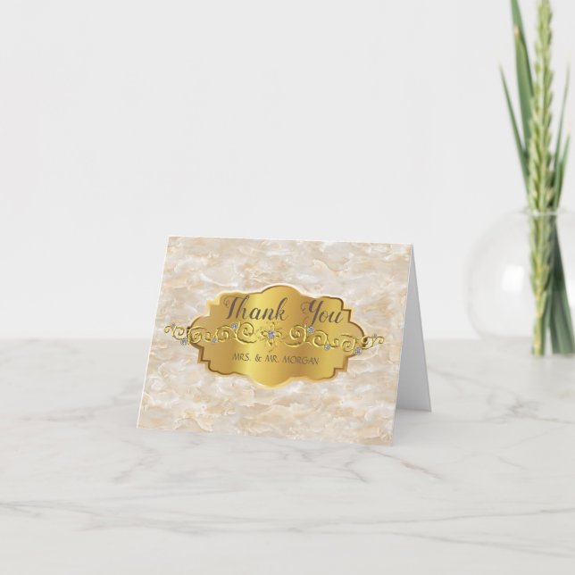 Elegant Trendy  Gold Frame, Marble Texture Thank You Card (Front)