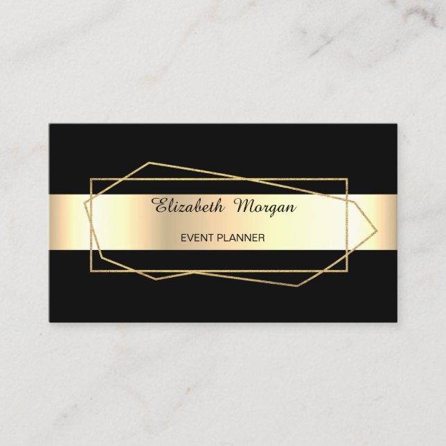 Elegant Trendy Gold Geometric , Frame, Black Business Card (Front)