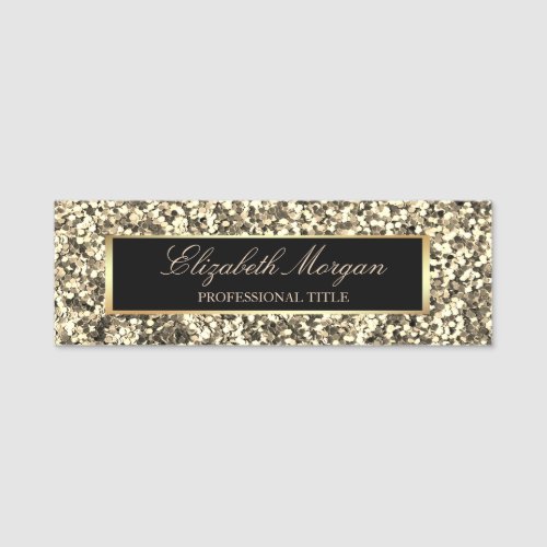 Elegant Trendy Gold Glitter Frame Name Tag