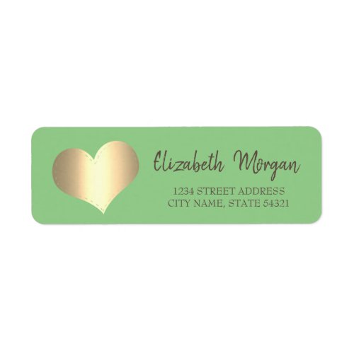 Elegant TrendyGold HeartGreen Address Label