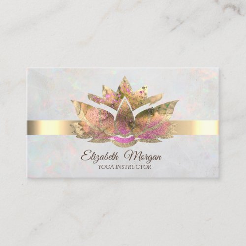 Elegant Trendy GoldWhite Opal Lotus  Business Card