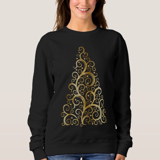 Elegant Trendy Golden Christmas Tree Sweatshirt (Front)