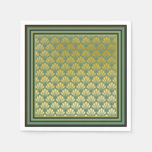 Elegant Trendy Green Art Deco Fan Pattern Wedding Napkins