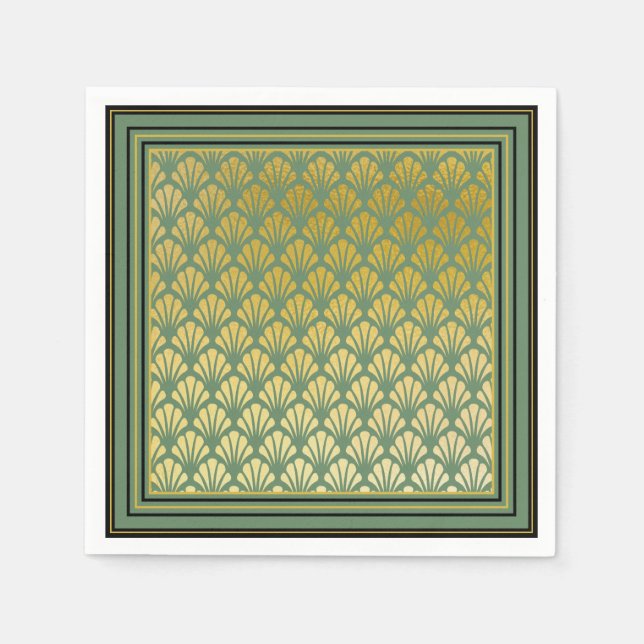Elegant Trendy Green Art Deco Fan Pattern Wedding Napkins (Front)