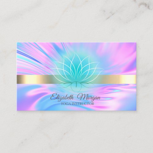 Elegant Trendy Holographic Gold Stripe Lotus  Business Card