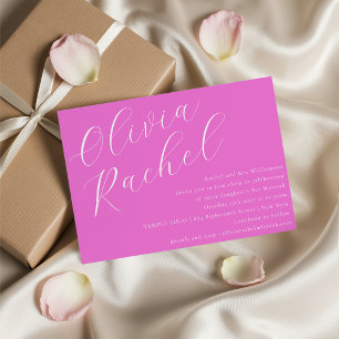Elegant Trendy Hot Pink Script Minimal Bat Mitzvah Invitation