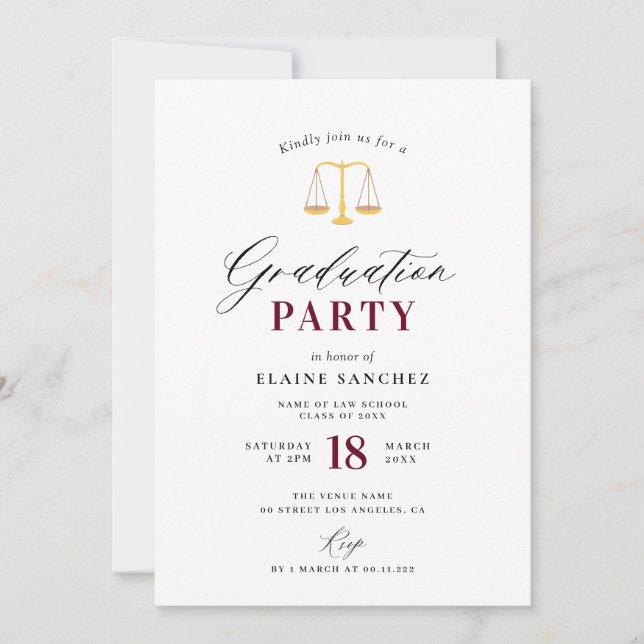 elegant trendy law school graduation party invitation (Front)