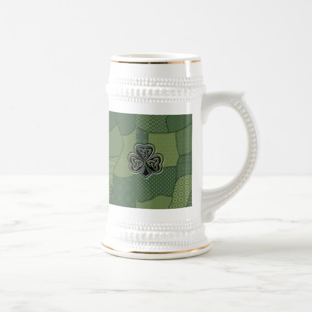 Elegant trendy lucky Irish shamrock patchwork Beer Stein (Right)