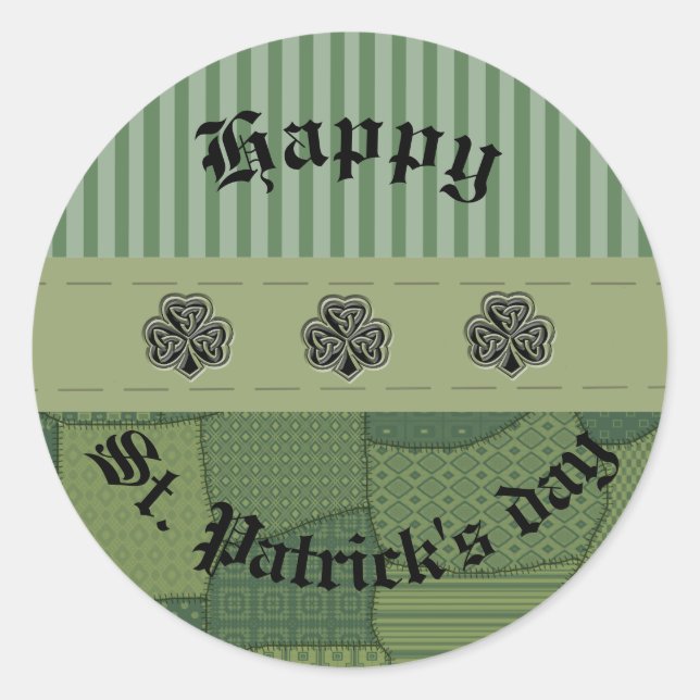 Elegant trendy lucky Irish shamrock patchwork Classic Round Sticker (Front)