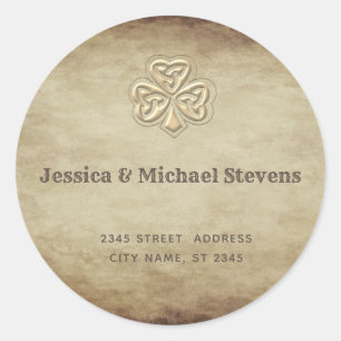 Elegant trendy lucky Irish shamrock return address Classic Round Sticker