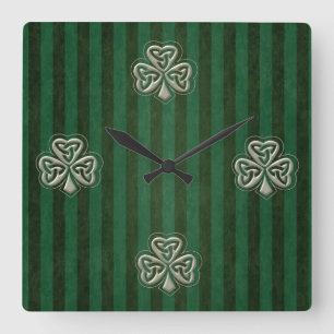 Elegant trendy lucky Irish shamrock Square Wall Clock