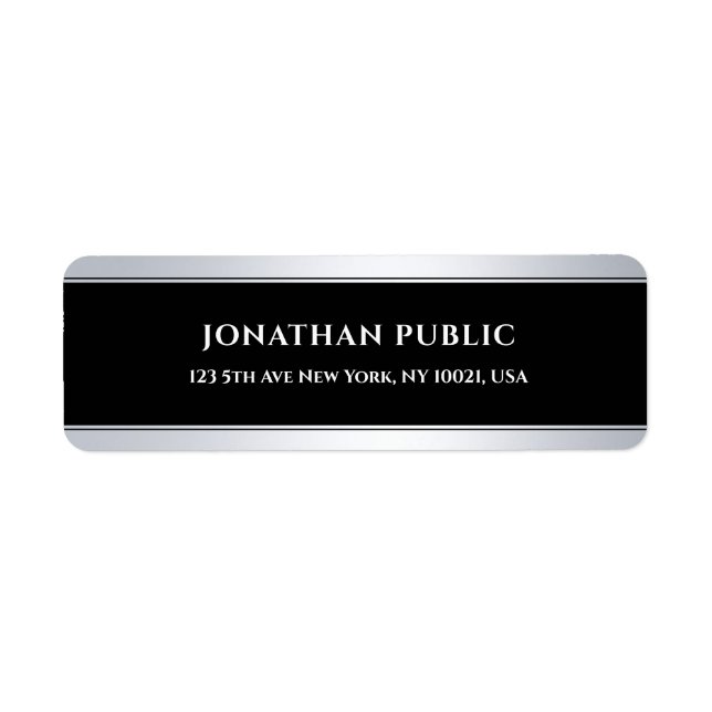 Elegant Trendy Modern Black Silver Background Chic Label (Front)