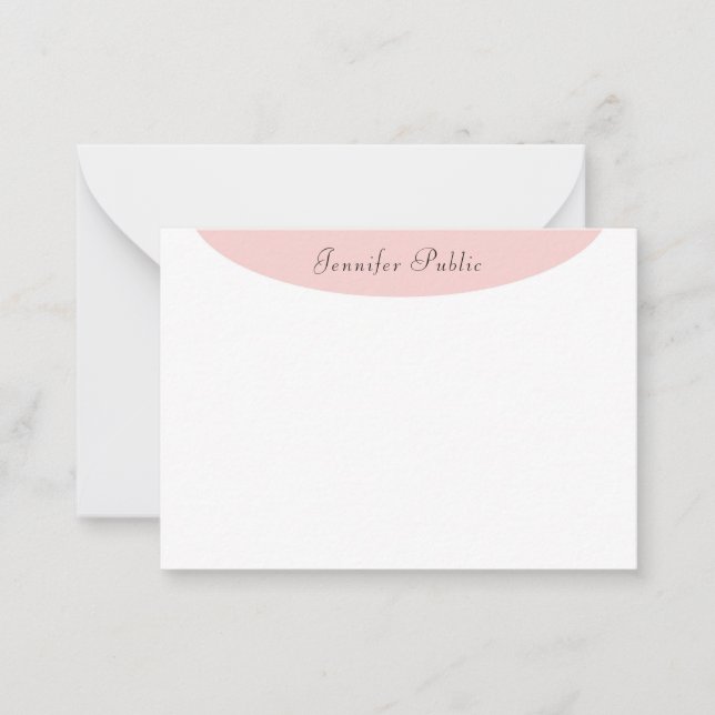 Elegant Trendy Modern Calligraphy Blush Pink White Note Card (Front)