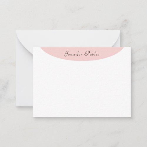 Elegant Trendy Modern Calligraphy Blush Pink White Note Card