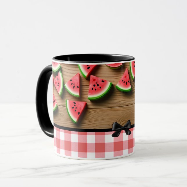 Elegant Trendy Modern Chic Checkered Watermelon Mug (Front Left)