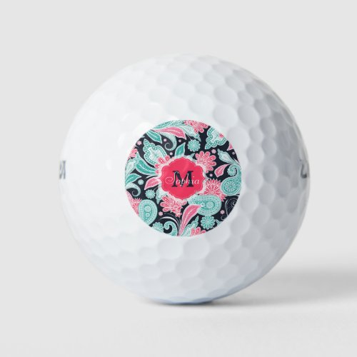 Elegant trendy paisley floral pattern illustration golf balls