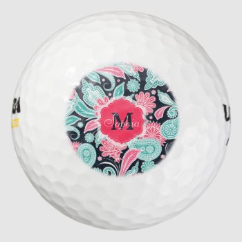 Elegant Trendy Paisley Floral Pattern Illustration Golf Balls by InovArtS at Zazzle
