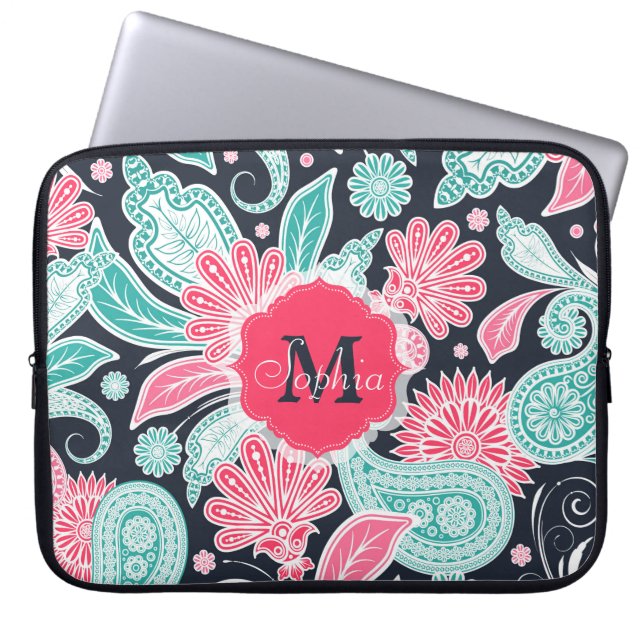 Elegant trendy paisley floral pattern illustration laptop sleeve (Front)