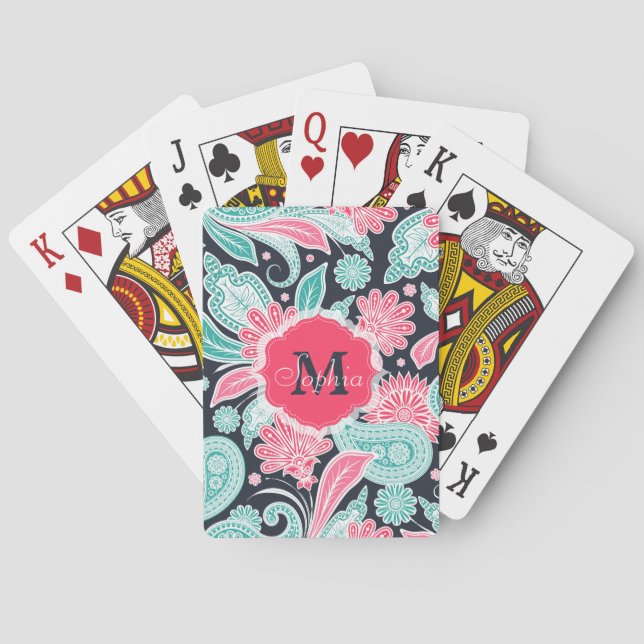 Elegant trendy paisley floral pattern illustration poker cards (Back)